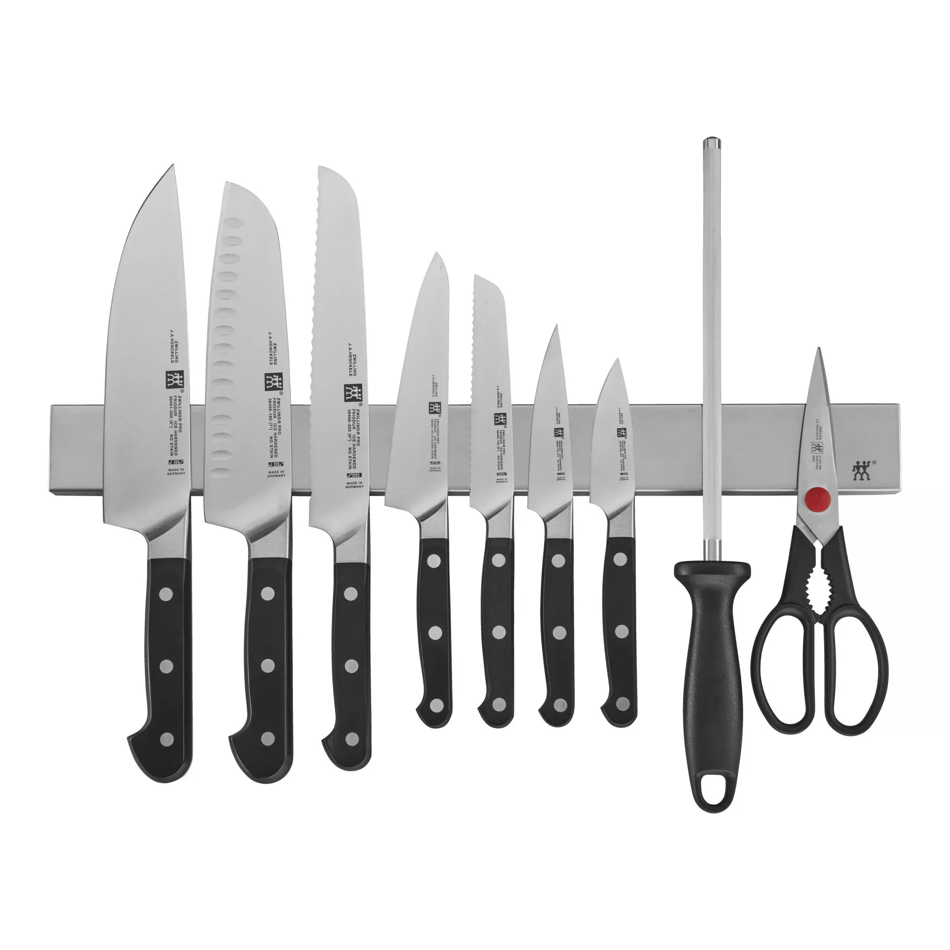 Zwilling Pro 10-pc Knife Set with 17.5" Stainless Magnetic Knife Bar